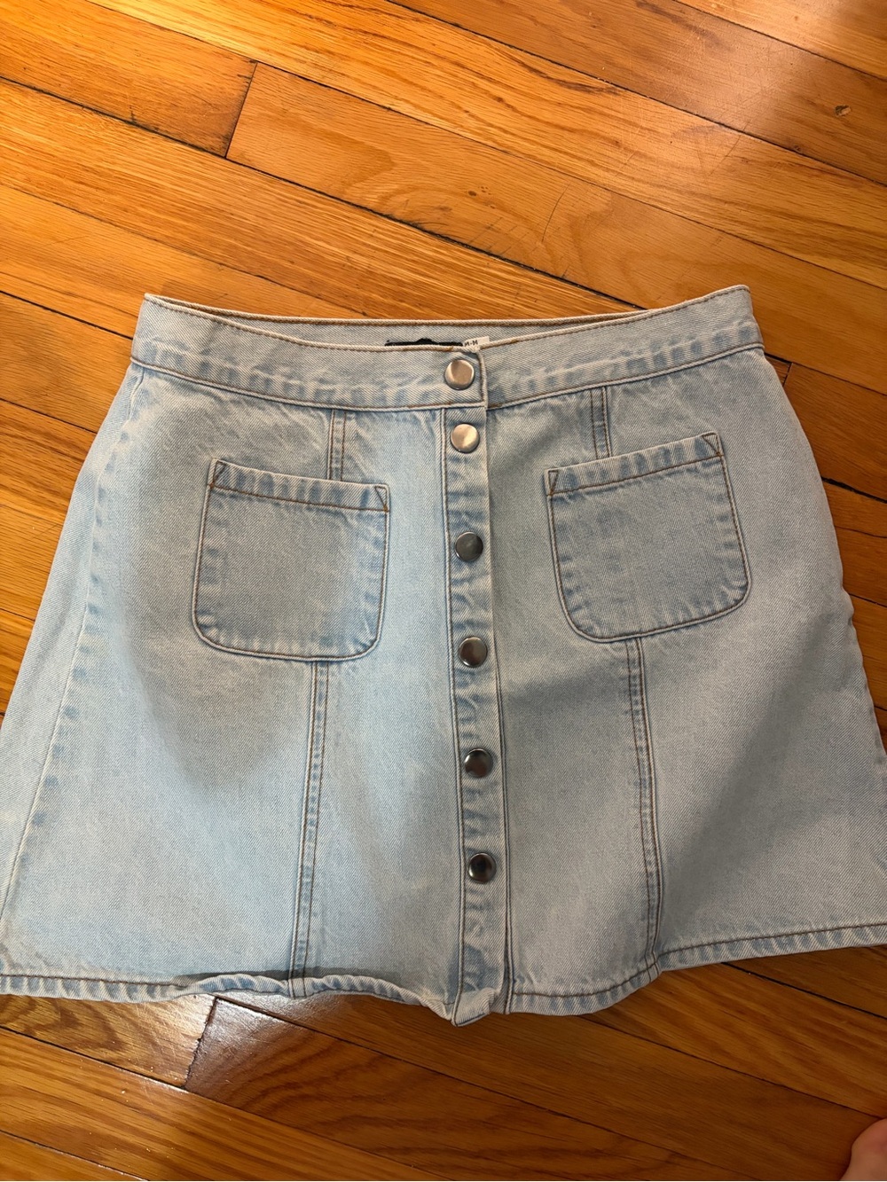 BDG Light Blue Button-Front Denim Mini Skirt